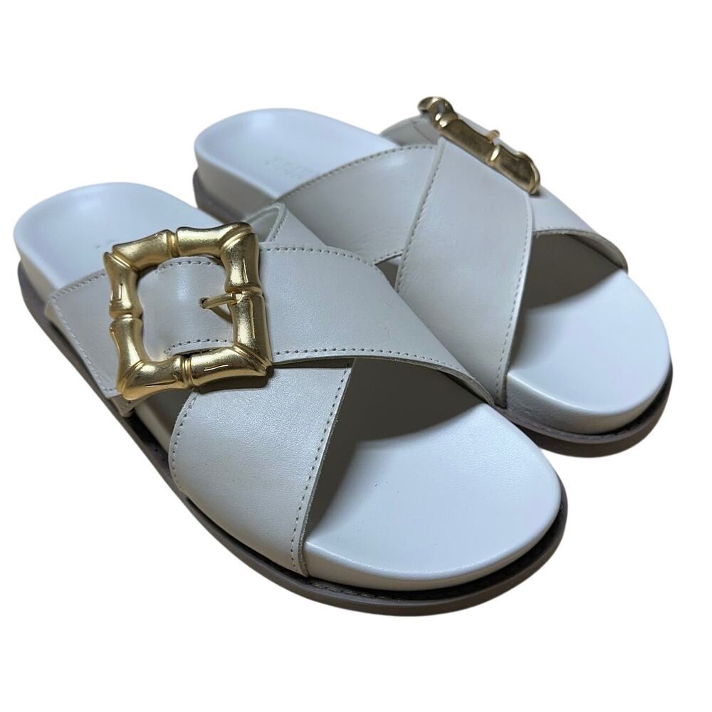 Schutz Leather Crossband Sandals Enola Crossed Pearl Women's Sz 5.5B New in Box